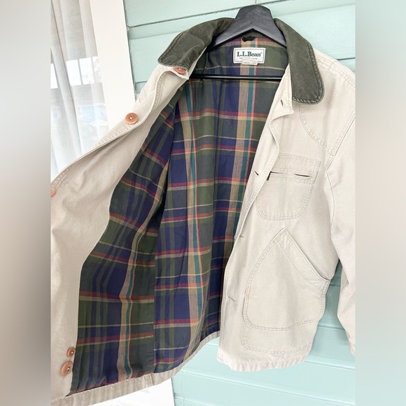 LL Bean vintage field jacket chore coat cotton canvas corduroy collar fall M/L - Picture 10 of 11